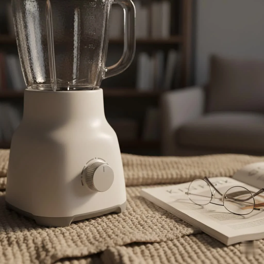 Blender with hot soup being poured in