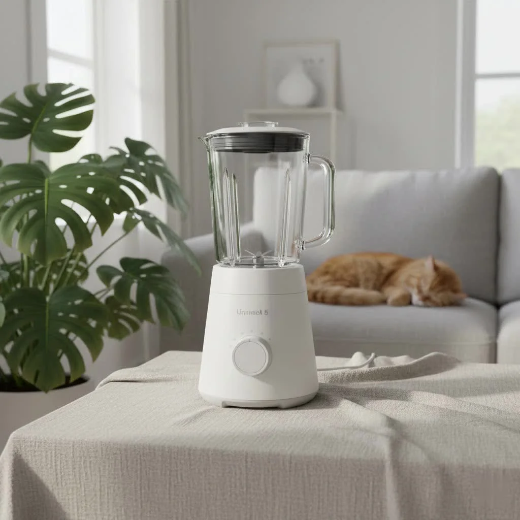 Hand-held immersion blender in a kitchen