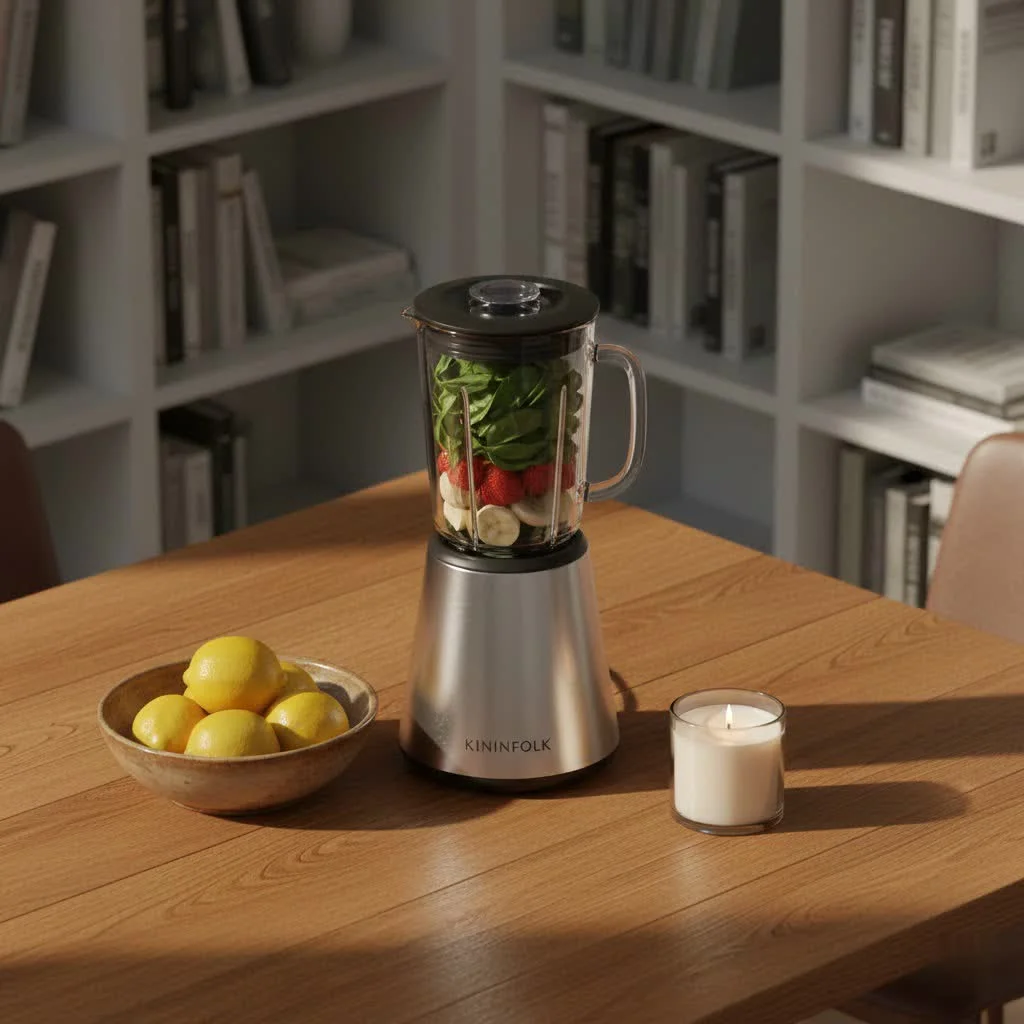 Blender and food processor combo unit on a kitchen counter