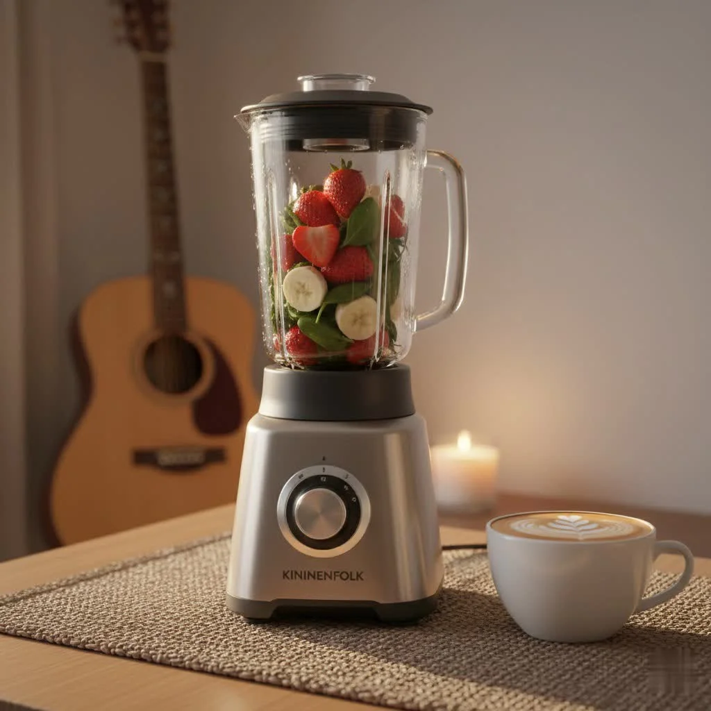 Hand food blender blending soup in a pot