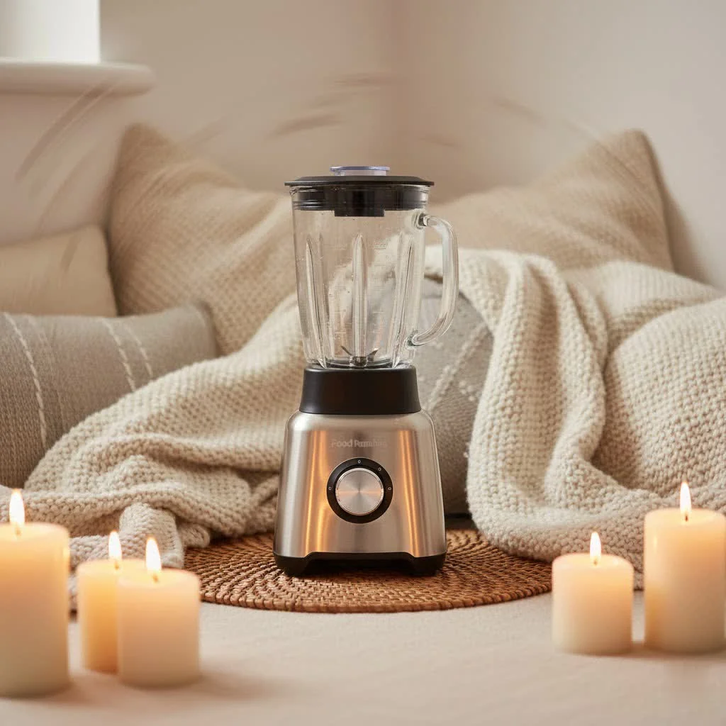 Blender, juicer, and food processor combo on a kitchen counter