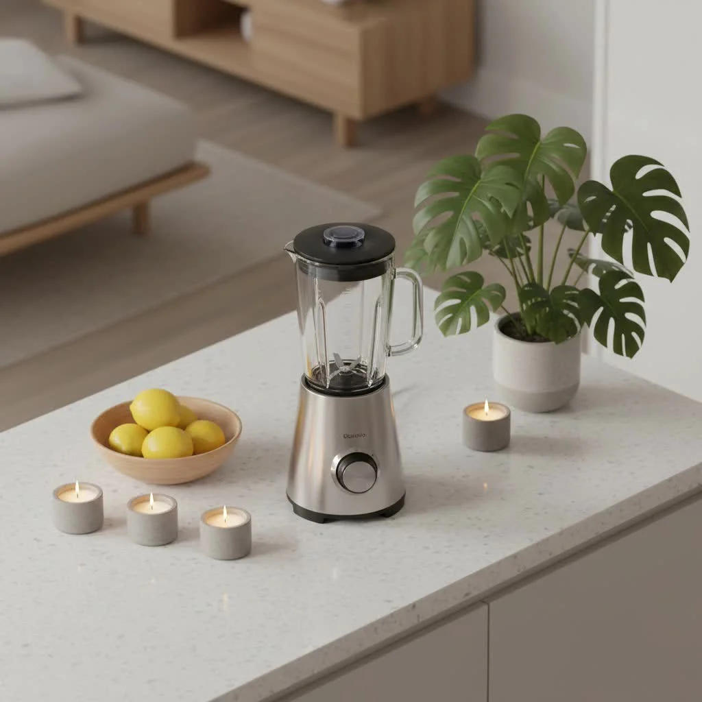 Close-up of a modern food blender with a smoothie in the jar