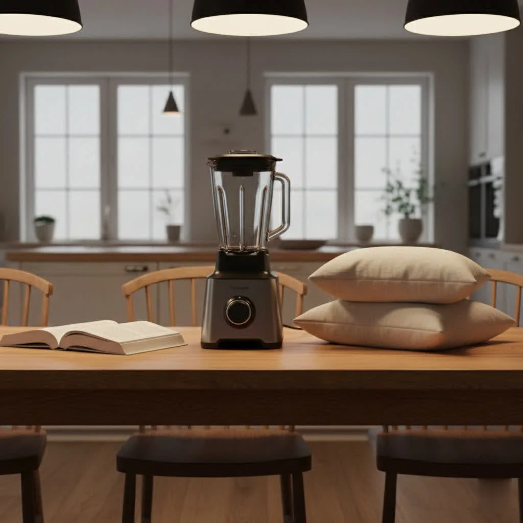 Oster blender with food processor attachment on a kitchen counter